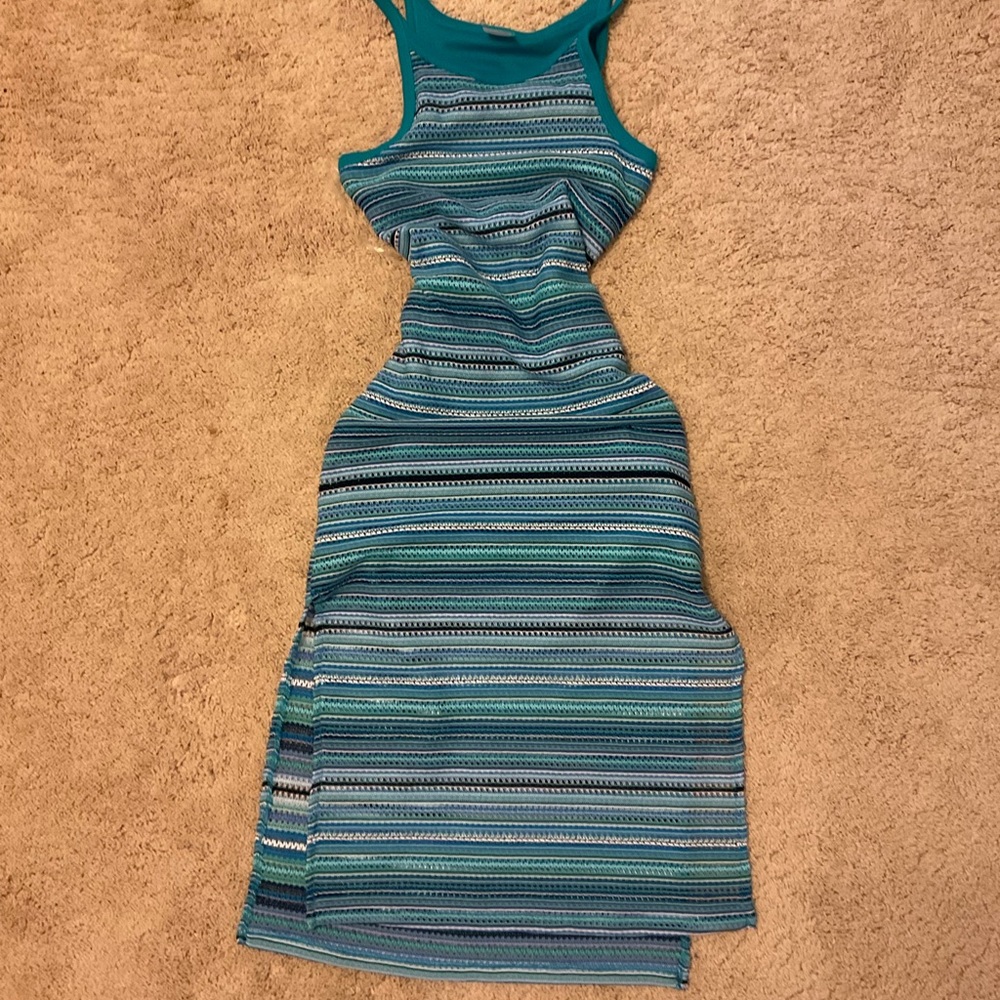 No Boundaries Teal and Blue Striped Midi Dress